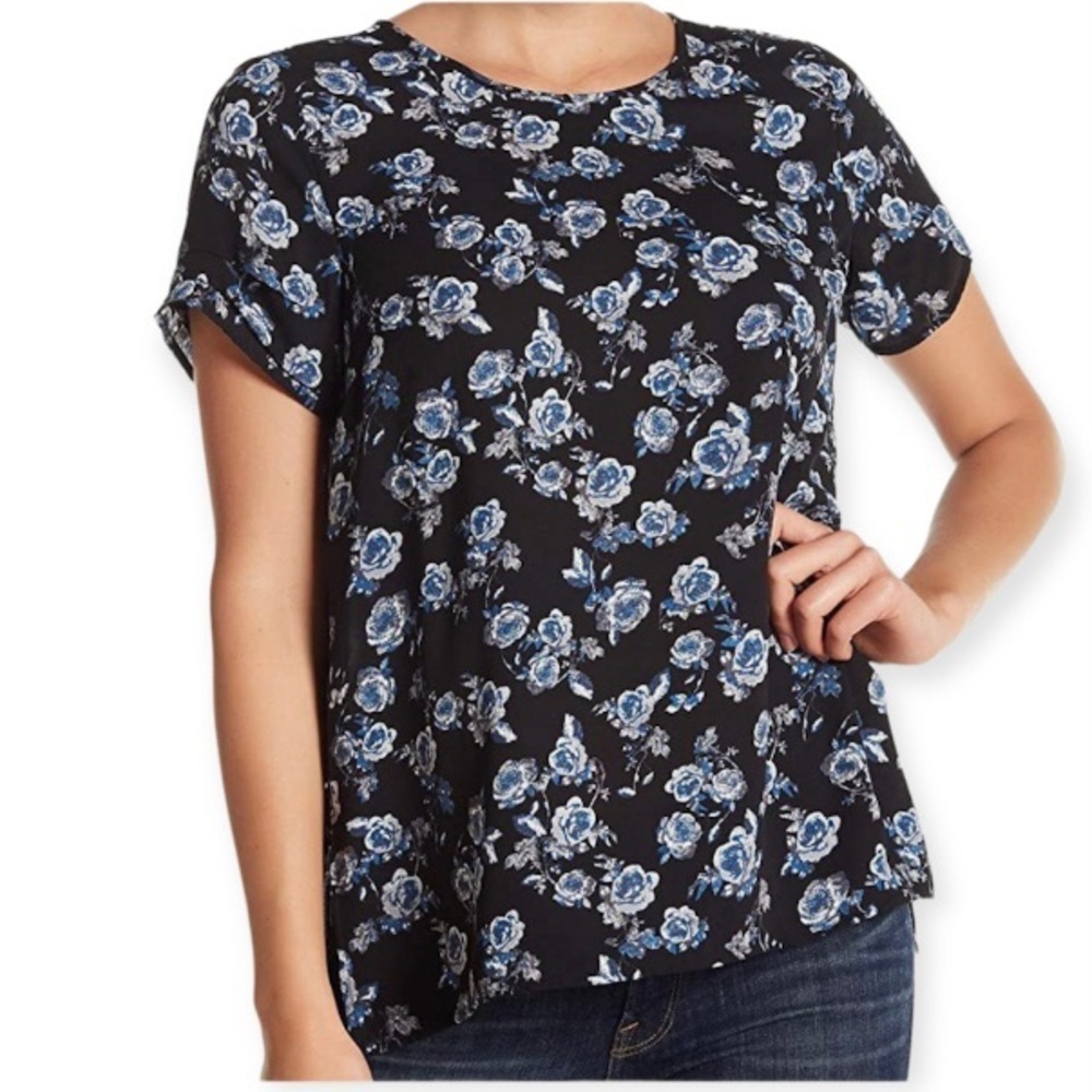 DR2 Petite Medium Daniel Rainn Floral Blue Top Blouse Shirt
